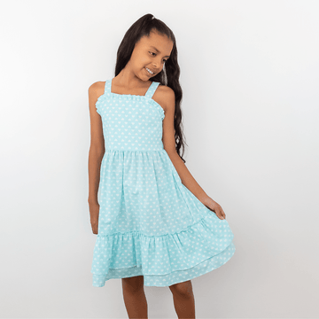 Vestido Niña Resorte Atrás Estampado Corazones Blancos