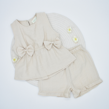 Conjunto con short y Blusa con Moñitos sin Mangas