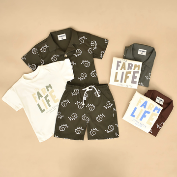 Set de 3 Piezas Camiseta Camisa y Bermuda - Aventura y Diversión