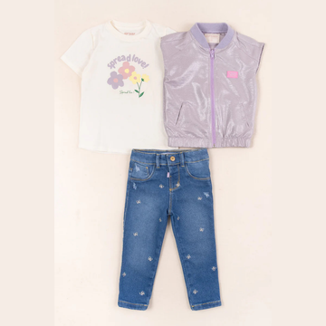 Set de 3 piezas con Jeans Bordados y Chaleco