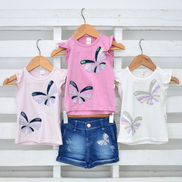 Conjunto de Shorts y Camiseta con Mariposa
