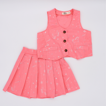 Conjunto Infantil de Chaleco y Falda con Estampado de Unicornios