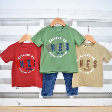 Conjunto bebé en Denim y Camiseta "ROLLING ON WHEELS"