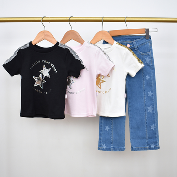 Conjunto Con Jean en Denim y Blusa Estrellas