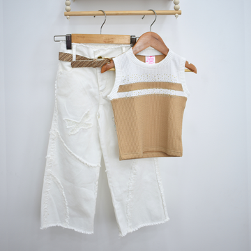 Conjunto Pantalón Dril y Blusa con Brillos