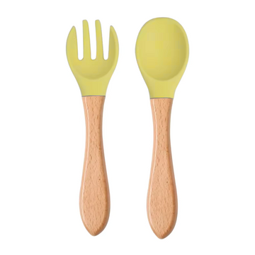 Set de Cuchara y Tenedor de Silicona y Madera