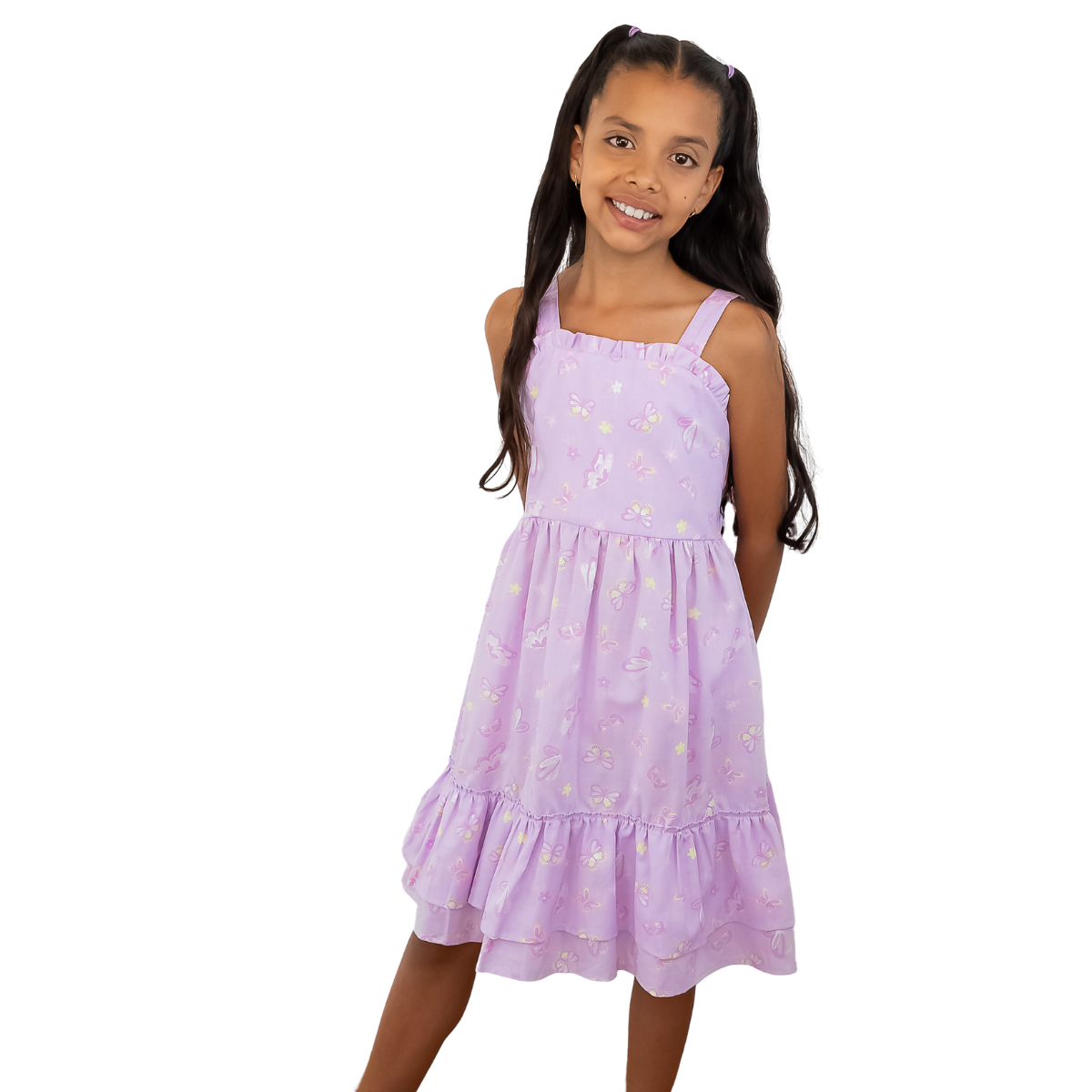 Vestido Niña Resorte Atrás Estampado Mariposa