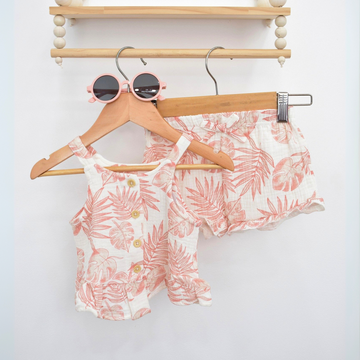 Conjunto de Blusa y Short -Estampado de Hojas