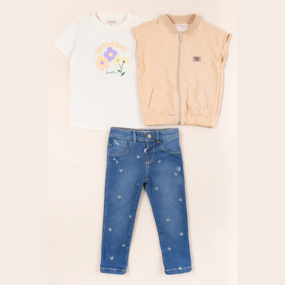 Set de 3 piezas con Jeans Bordados y Chaleco