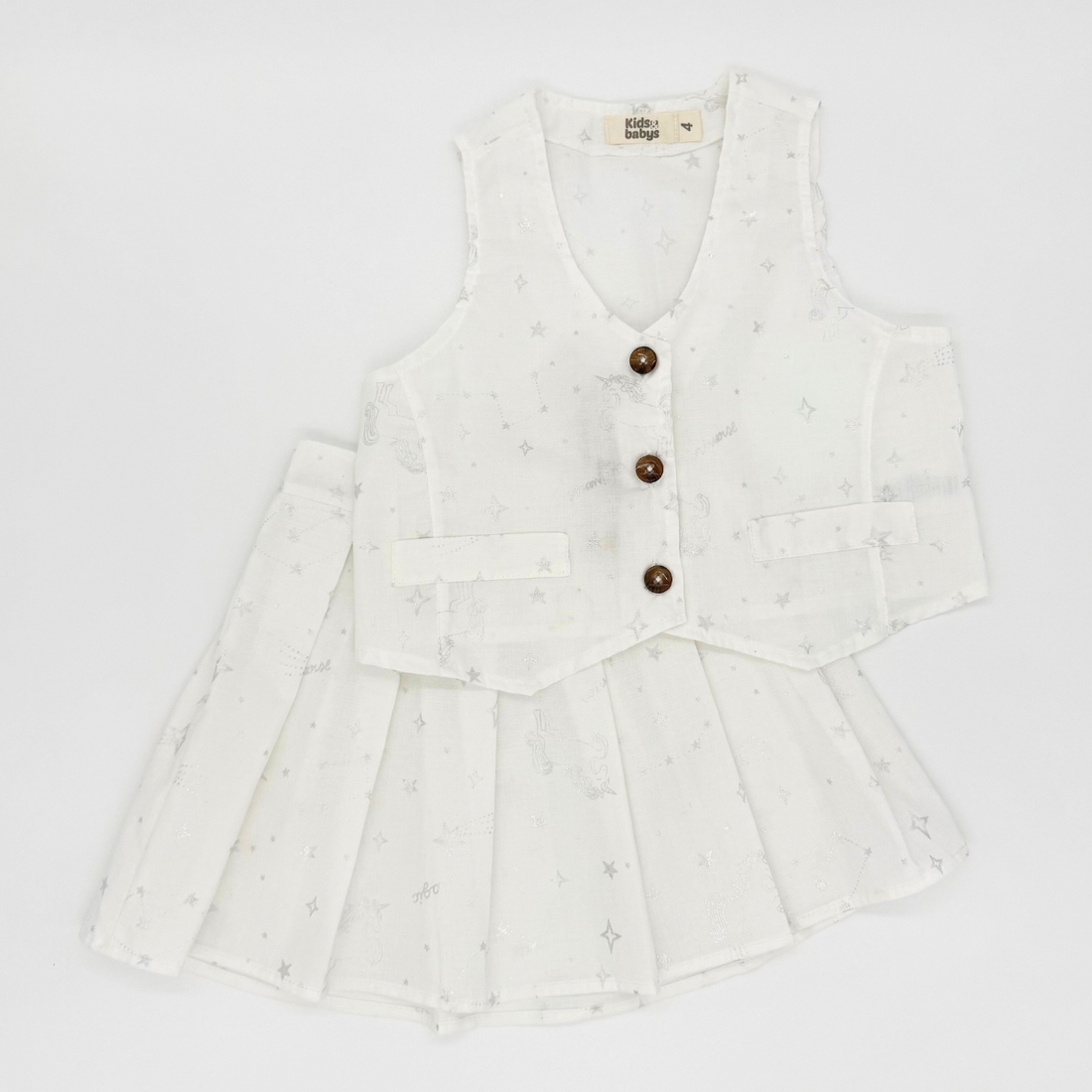 Conjunto Infantil de Chaleco y Falda con Estampado de Unicornios