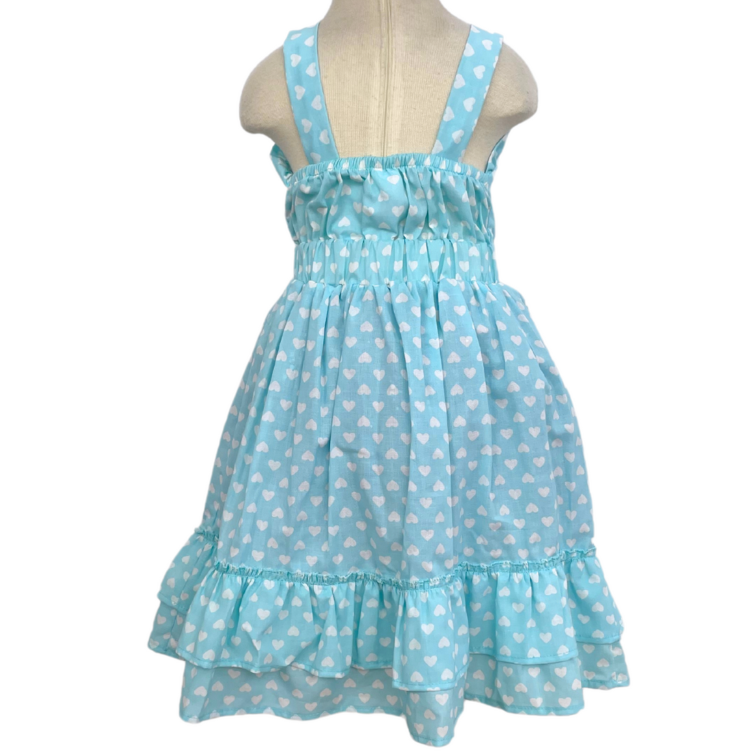 Vestido Niña Resorte Atrás Estampado Corazones Blancos