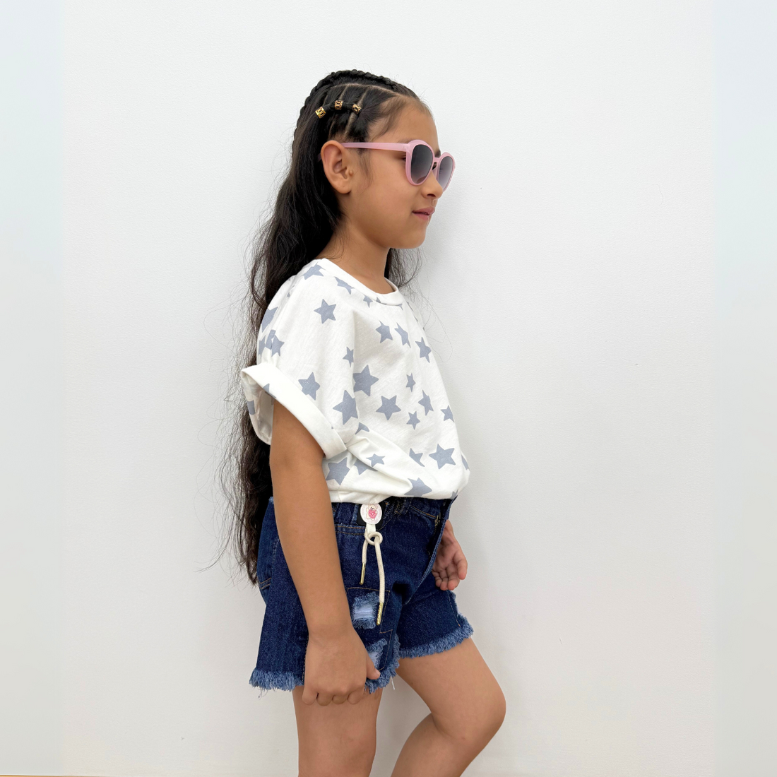 Blusa Niña Oversize Estampado Estrellas Grises