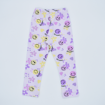 Leggins  con Estampado de Caras Sonrientes y Flores