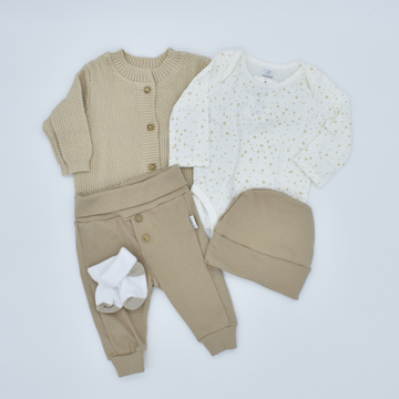 Set de Primer Día Tejido Beige – 5 piezas