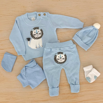 Kit de Primer Día con Bordado de León Bebé Niño