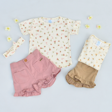 Conjunto con Blusa Estampada, Short y Balaca