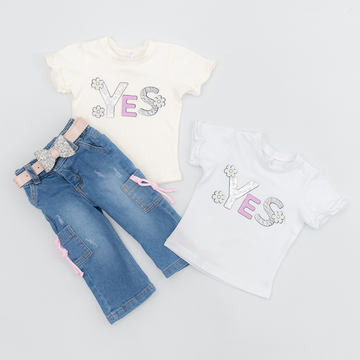 Conjunto para Bebé Niña Camiseta “YES” + Jean Cargo