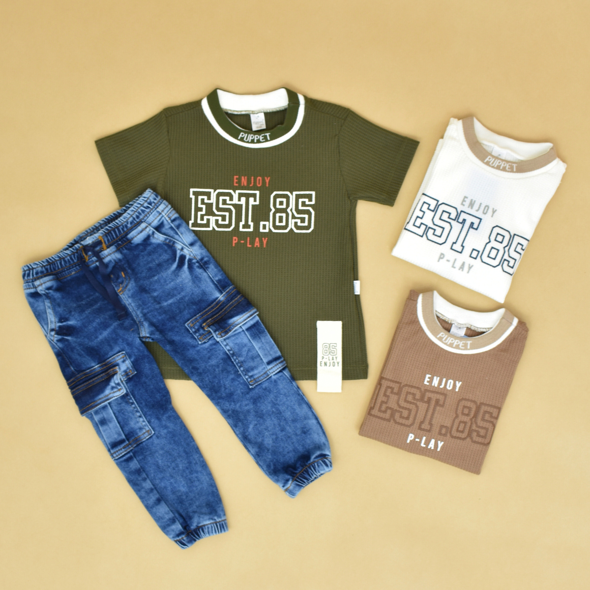 Conjunto en Denim y Camiseta Para Bebé Niño