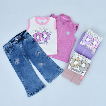 Conjunto Pantalón Acampanado, Blusa y Chaleco