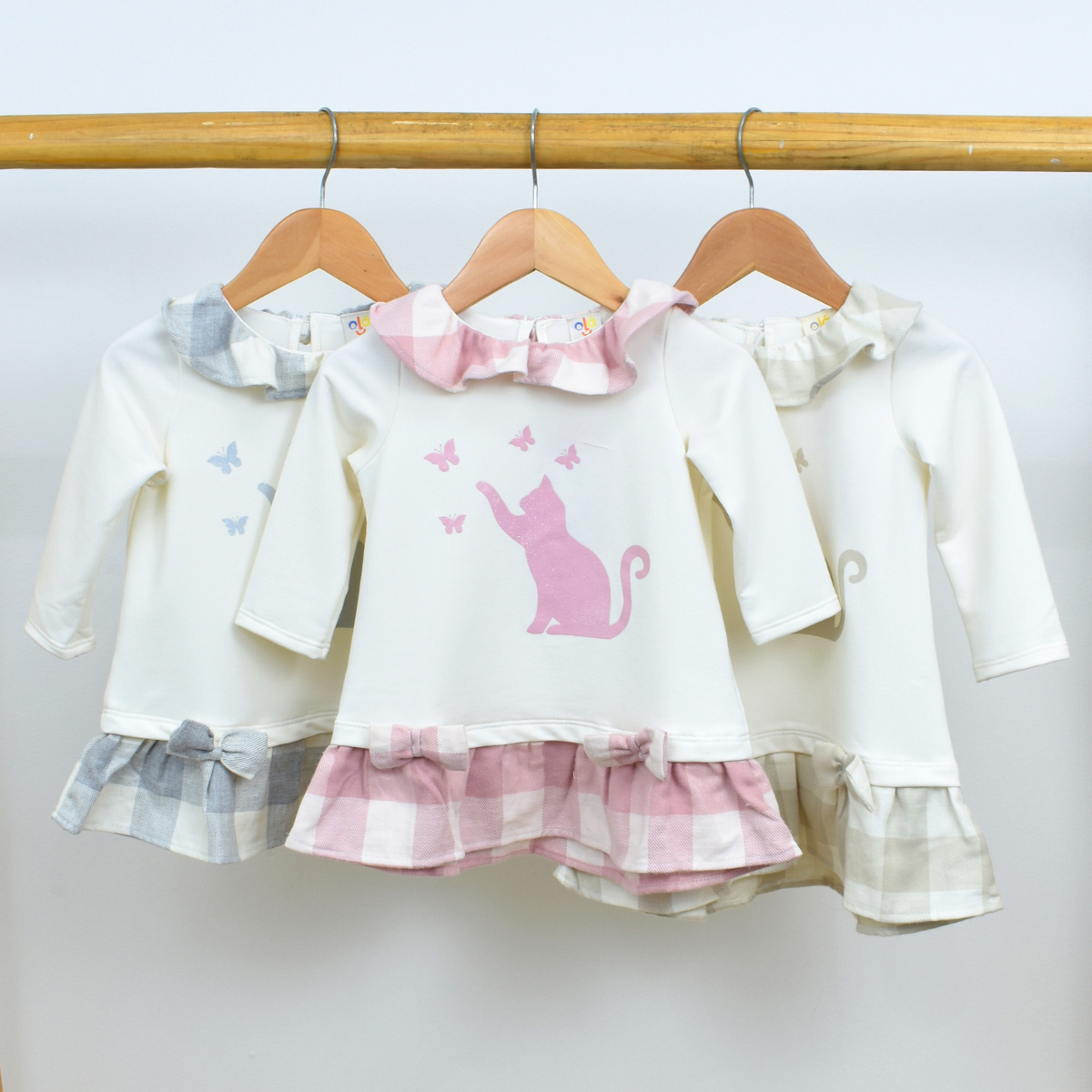 Vestido Manga Larga Estampado de Gata Bebé Niña