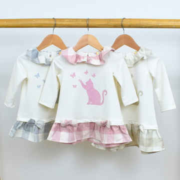 Vestido Manga Larga Estampado de Gata Bebé Niña