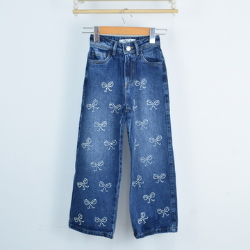 Jean Pierna Ancha Con Aplique de Moños