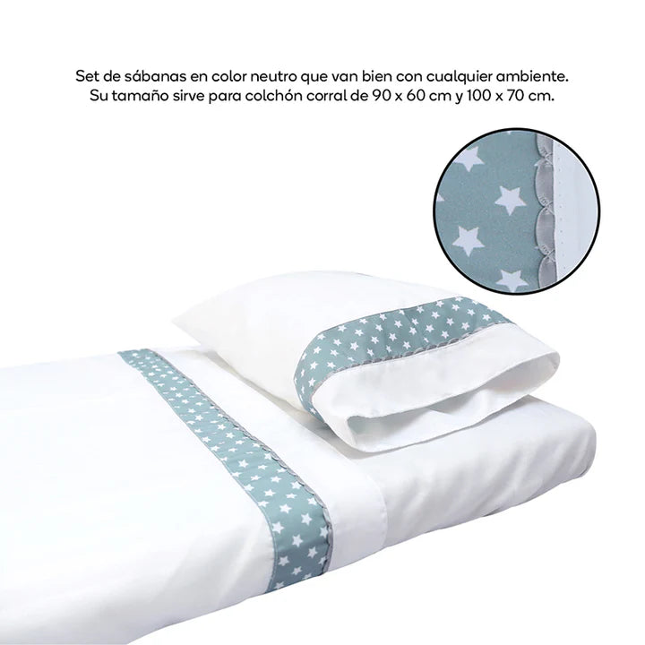 Set de Sábanas para Cuna - Diseño Estrellas Grises